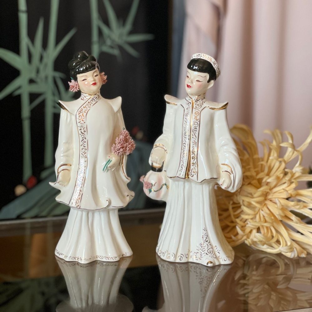 ♥️ Vintage Mid Century Florence Ceramics California Figurine Couple 8”T 3”W